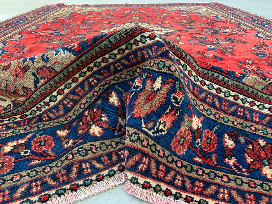 11'6" x 8'6" Hand-Knotted Persian Wool Rug – Red, Ivory & Blue Floral Medallion Design – KBHM-765