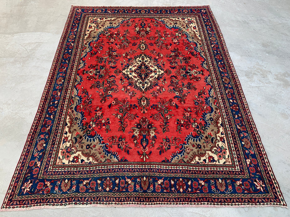 11'6" x 8'6" Hand-Knotted Persian Wool Rug – Red, Ivory & Blue Floral Medallion Design – KBHM-765