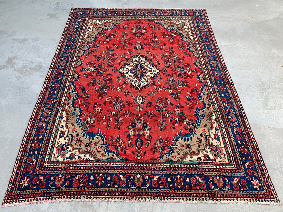 11'6" x 8'6" Hand-Knotted Persian Wool Rug – Red, Ivory & Blue Floral Medallion Design – KBHM-765