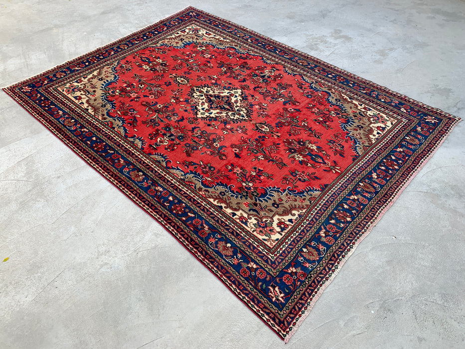 11'6" x 8'6" Hand-Knotted Persian Wool Rug – Red, Ivory & Blue Floral Medallion Design – KBHM-765