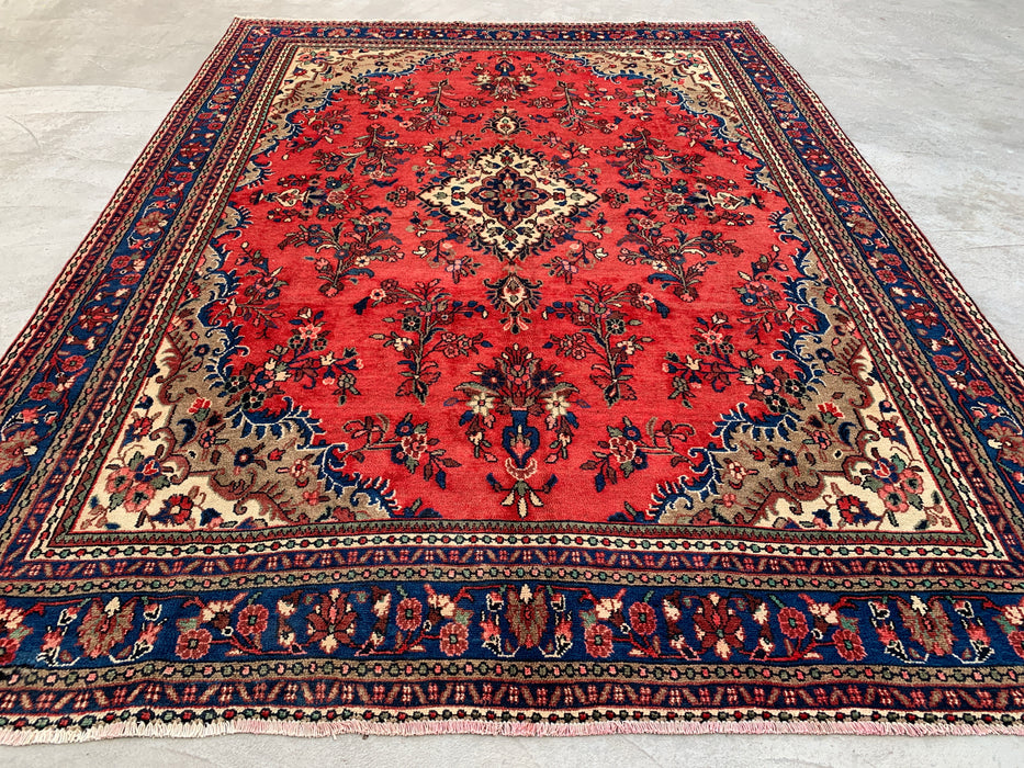 11'6" x 8'6" Hand-Knotted Persian Wool Rug – Red, Ivory & Blue Floral Medallion Design – KBHM-765