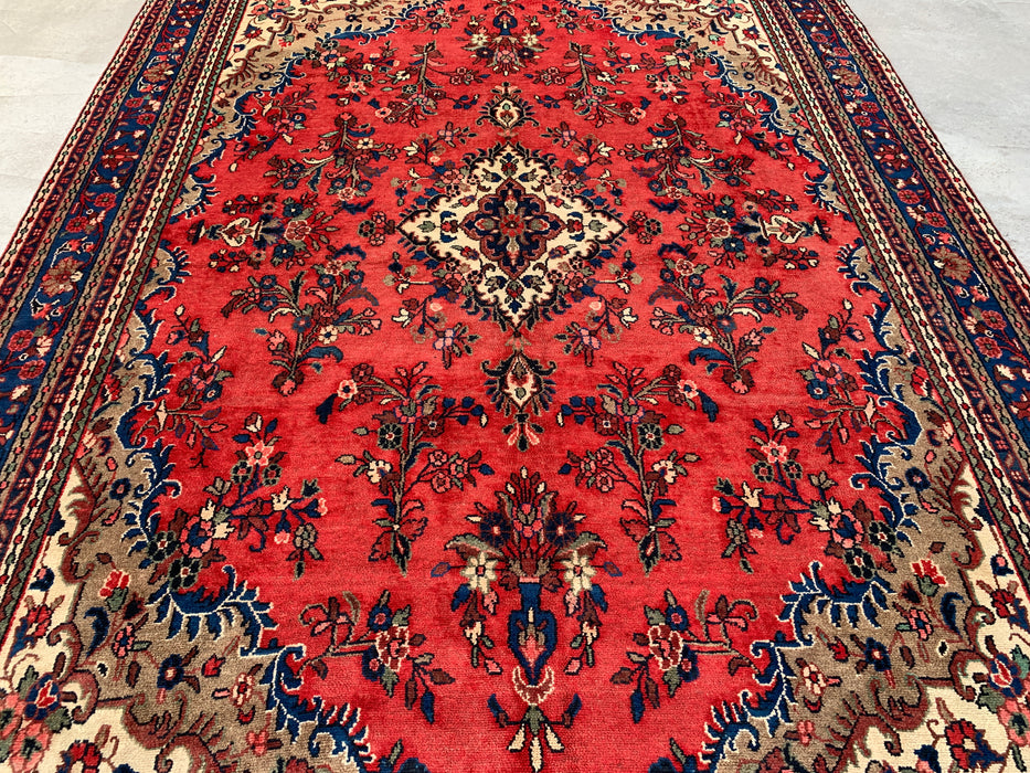 11'6" x 8'6" Hand-Knotted Persian Wool Rug – Red, Ivory & Blue Floral Medallion Design – KBHM-765