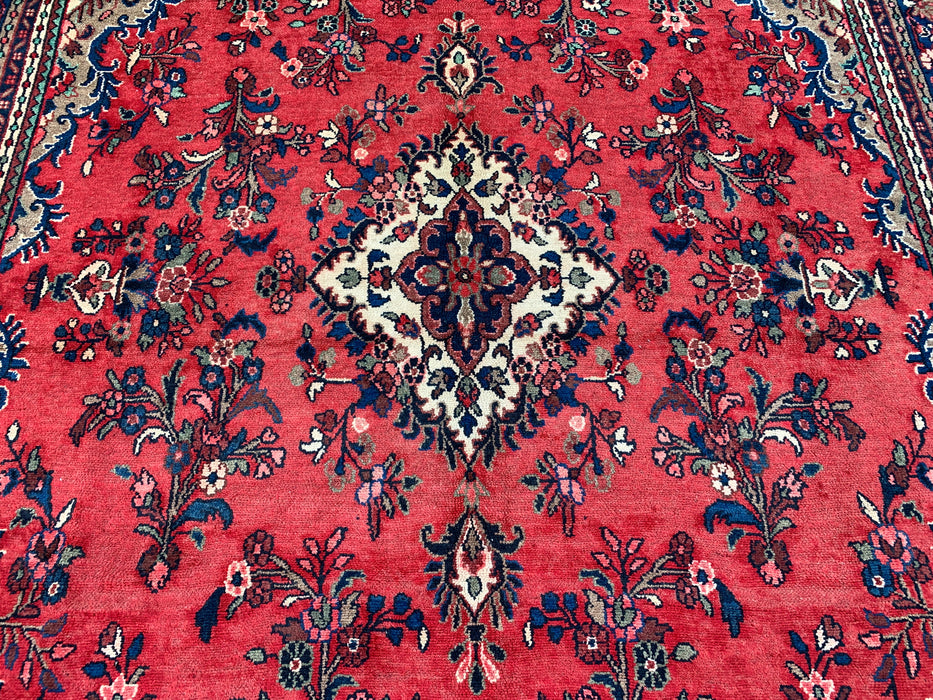 11'6" x 8'6" Hand-Knotted Persian Wool Rug – Red, Ivory & Blue Floral Medallion Design – KBHM-765