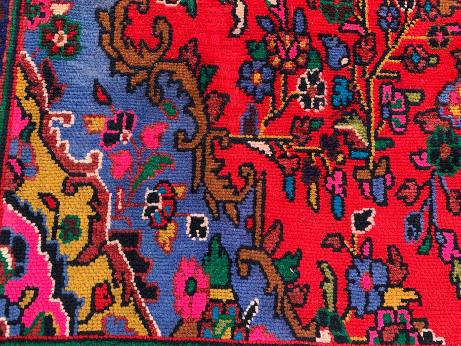 Handmade Persian Wool Area Rug 7x10 - Red, Navy & Ivory Floral Medallion Persian Style Rug - Exact Size 9'11" x 6'8" - KBHM-766