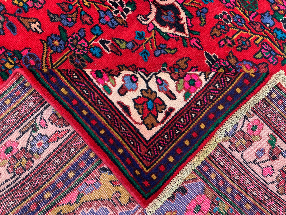 Handmade Persian Wool Area Rug 7x10 - Red, Navy & Ivory Floral Medallion Persian Style Rug - Exact Size 9'11" x 6'8" - KBHM-766