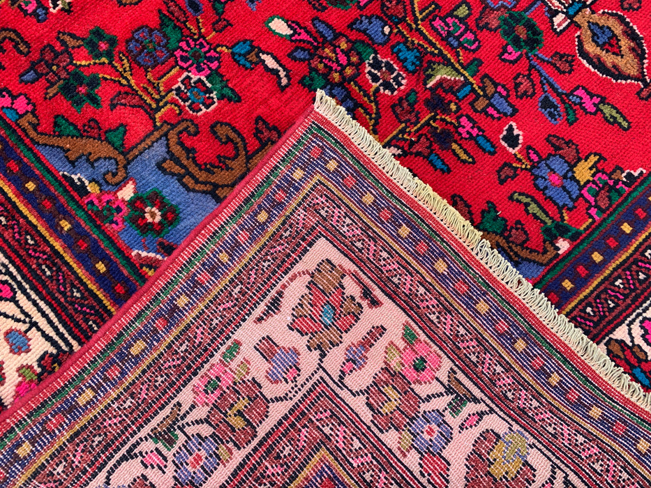 Handmade Persian Wool Area Rug 7x10 - Red, Navy & Ivory Floral Medallion Persian Style Rug - Exact Size 9'11" x 6'8" - KBHM-766