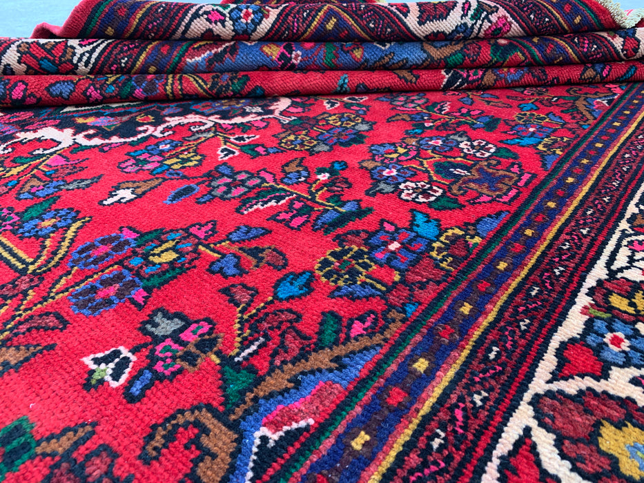Handmade Persian Wool Area Rug 7x10 - Red, Navy & Ivory Floral Medallion Persian Style Rug - Exact Size 9'11" x 6'8" - KBHM-766