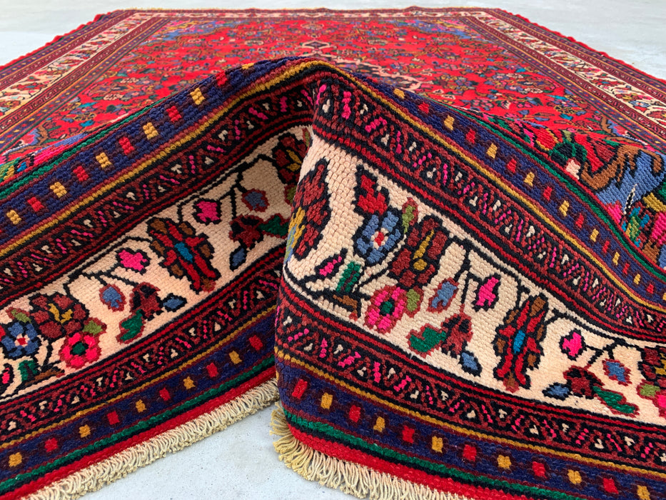 Handmade Persian Wool Area Rug 7x10 - Red, Navy & Ivory Floral Medallion Persian Style Rug - Exact Size 9'11" x 6'8" - KBHM-766