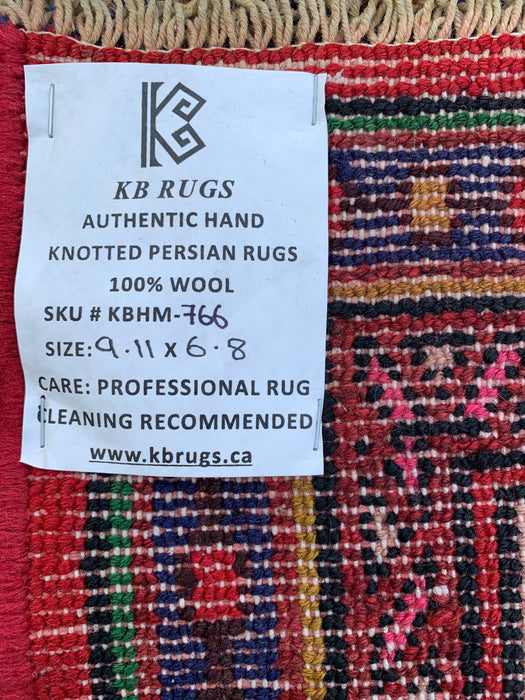 Handmade Persian Wool Area Rug 7x10 - Red, Navy & Ivory Floral Medallion Persian Style Rug - Exact Size 9'11" x 6'8" - KBHM-766