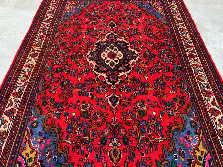 Handmade Persian Wool Area Rug 7x10 - Red, Navy & Ivory Floral Medallion Persian Style Rug - Exact Size 9'11" x 6'8" - KBHM-766