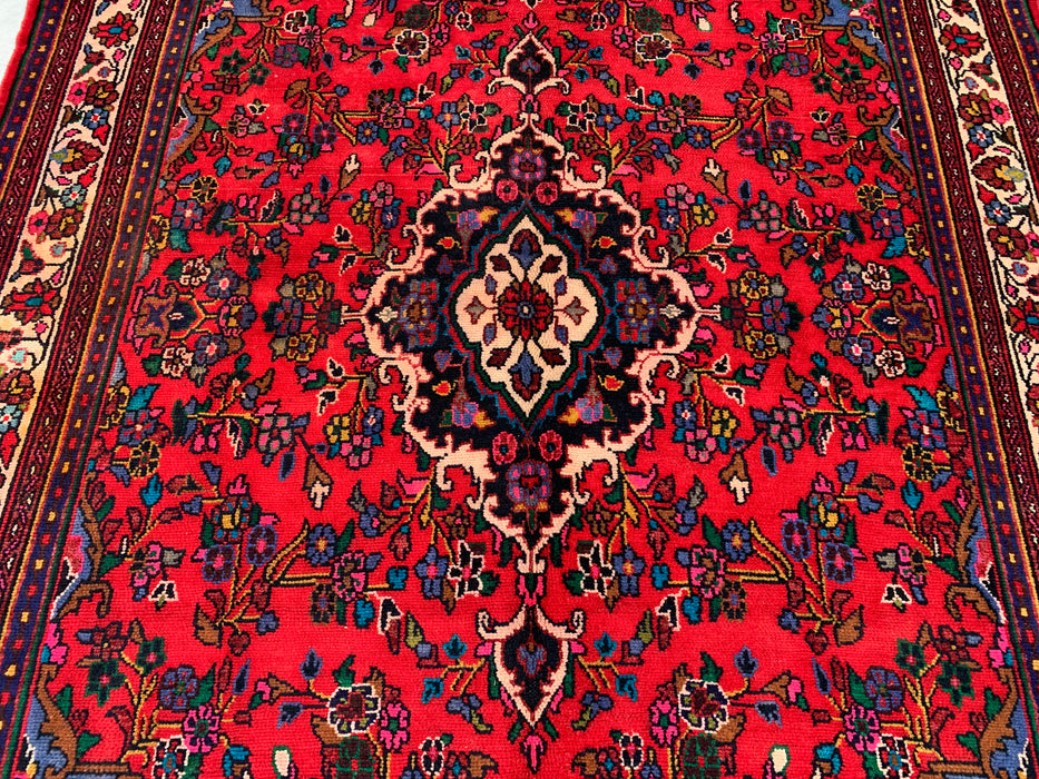 Handmade Persian Wool Area Rug 7x10 - Red, Navy & Ivory Floral Medallion Persian Style Rug - Exact Size 9'11" x 6'8" - KBHM-766