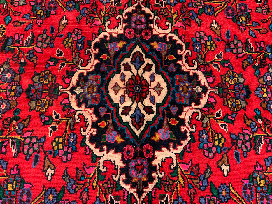 Handmade Persian Wool Area Rug 7x10 - Red, Navy & Ivory Floral Medallion Persian Style Rug - Exact Size 9'11" x 6'8" - KBHM-766
