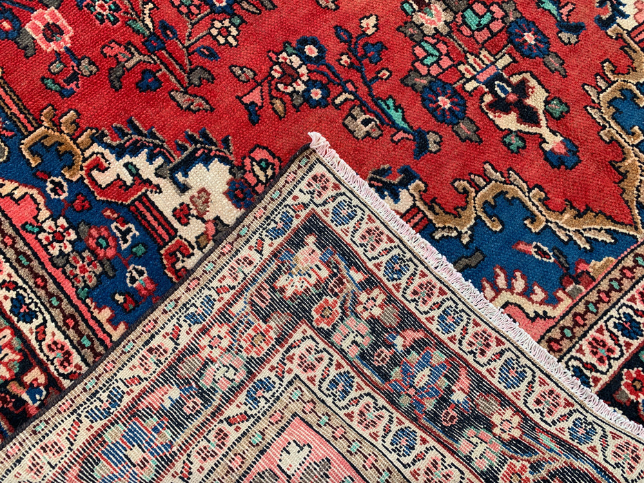 Handmade Persian Wool Area Rug 7x10 - Red, Blue & Ivory Floral Medallion Persian Style Rug - Exact Size 10'3" x 6'9" - KBHM-767