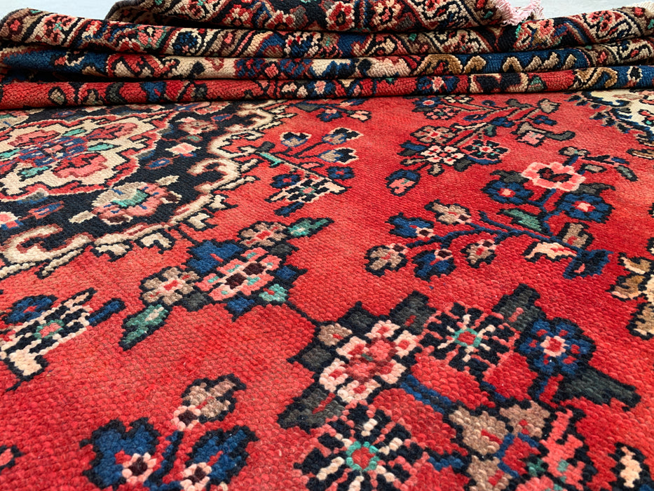 Handmade Persian Wool Area Rug 7x10 - Red, Blue & Ivory Floral Medallion Persian Style Rug - Exact Size 10'3" x 6'9" - KBHM-767
