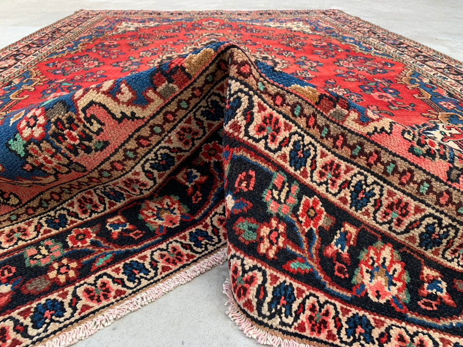 Handmade Persian Wool Area Rug 7x10 - Red, Blue & Ivory Floral Medallion Persian Style Rug - Exact Size 10'3" x 6'9" - KBHM-767
