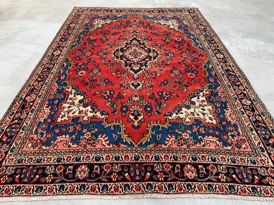 Handmade Persian Wool Area Rug 7x10 - Red, Blue & Ivory Floral Medallion Persian Style Rug - Exact Size 10'3" x 6'9" - KBHM-767