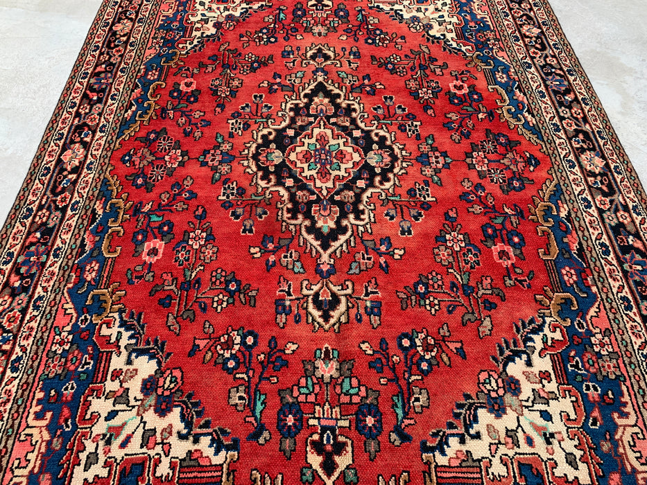 Handmade Persian Wool Area Rug 7x10 - Red, Blue & Ivory Floral Medallion Persian Style Rug - Exact Size 10'3" x 6'9" - KBHM-767