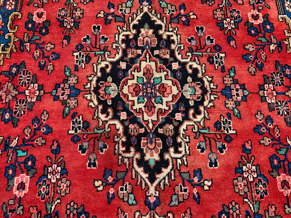 Handmade Persian Wool Area Rug 7x10 - Red, Blue & Ivory Floral Medallion Persian Style Rug - Exact Size 10'3" x 6'9" - KBHM-767