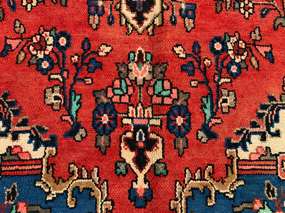 Handmade Persian Wool Area Rug 7x10 - Red, Blue & Ivory Floral Medallion Persian Style Rug - Exact Size 10'3" x 6'9" - KBHM-767