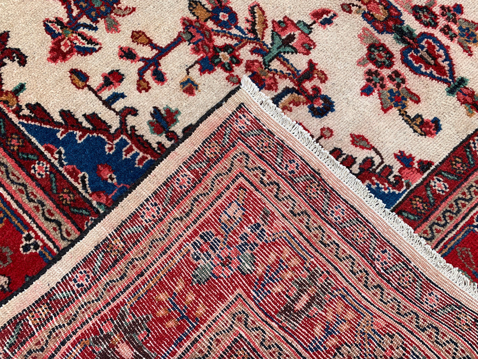 Handmade Persian Wool Area Rug 7x10 - Ivory, Red & Blue Floral Medallion Persian Style Rug - Exact Size 9'7" x 6'11" - KBHM-768