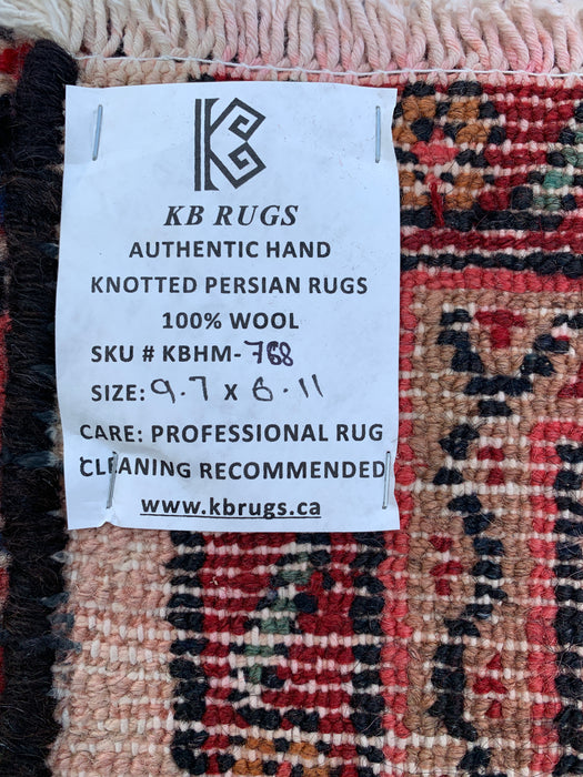 Handmade Persian Wool Area Rug 7x10 - Ivory, Red & Blue Floral Medallion Persian Style Rug - Exact Size 9'7" x 6'11" - KBHM-768