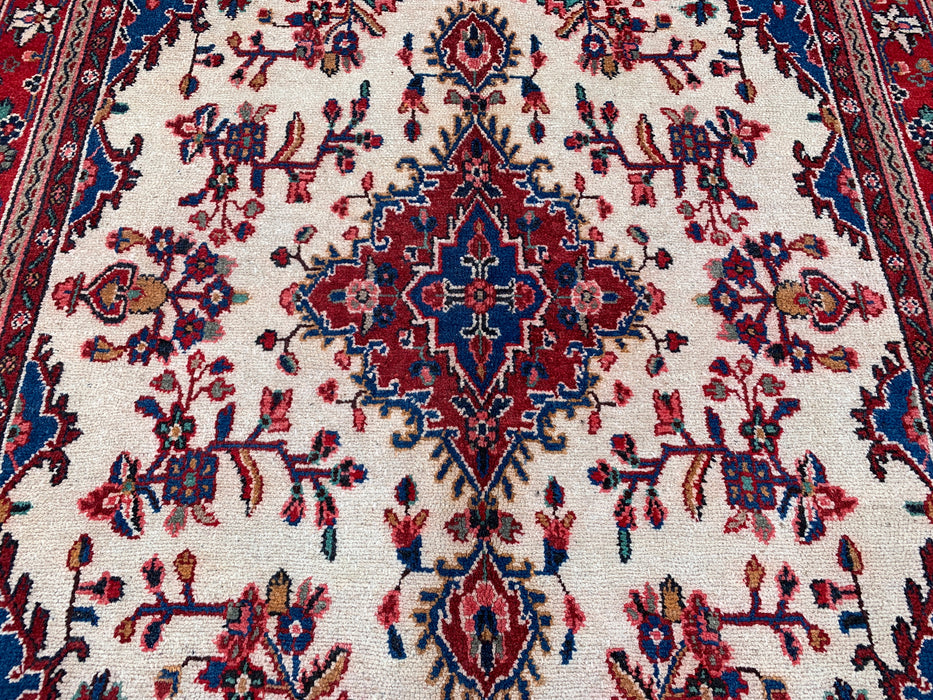 Handmade Persian Wool Area Rug 7x10 - Ivory, Red & Blue Floral Medallion Persian Style Rug - Exact Size 9'7" x 6'11" - KBHM-768