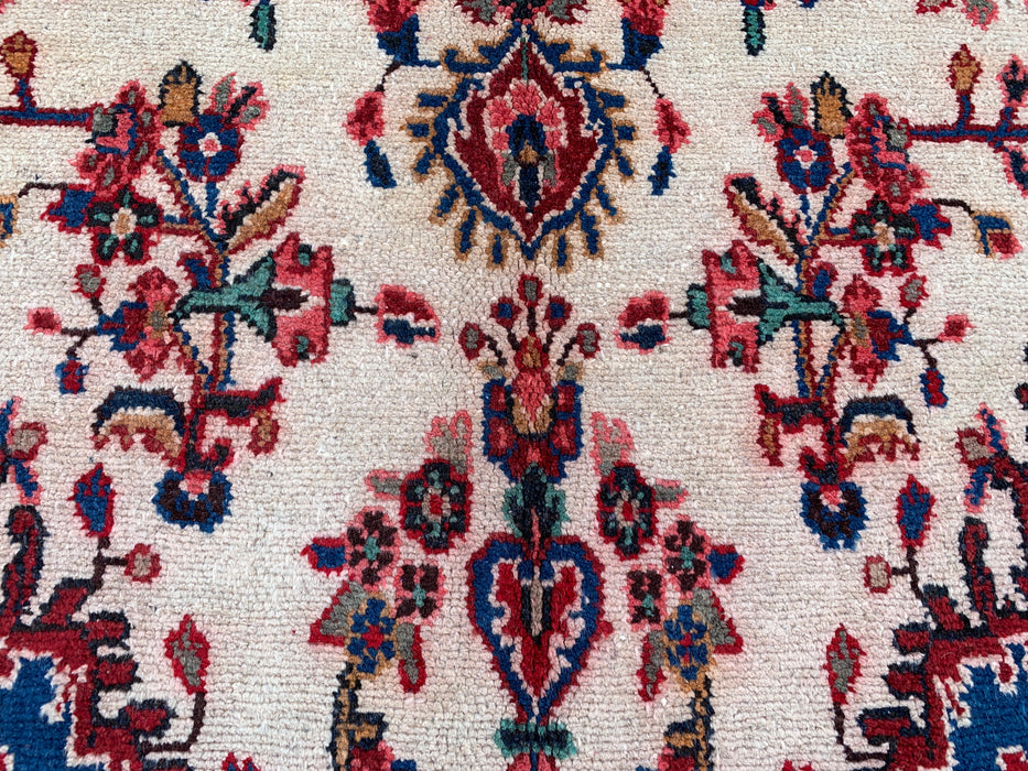 Handmade Persian Wool Area Rug 7x10 - Ivory, Red & Blue Floral Medallion Persian Style Rug - Exact Size 9'7" x 6'11" - KBHM-768