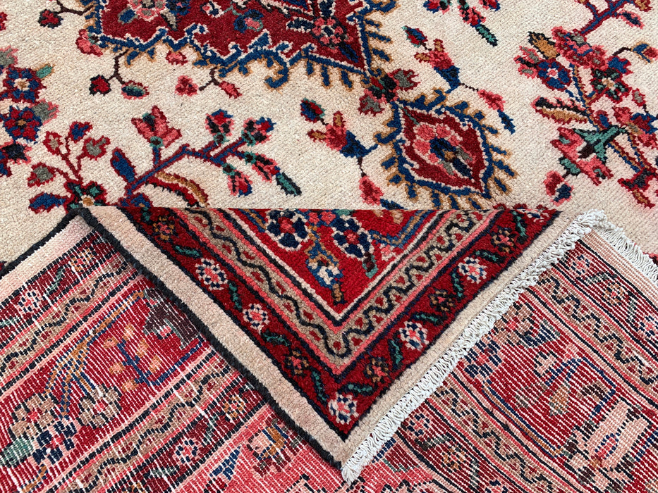 Handmade Persian Wool Area Rug 7x10 - Ivory, Red & Blue Floral Medallion Persian Style Rug - Exact Size 9'7" x 6'11" - KBHM-768