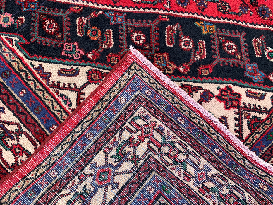 10'1" x 7'0" Hand-Knotted Persian Wool Rug – Red, Ivory & Navy Tribal Medallion Design – KBHM-769
