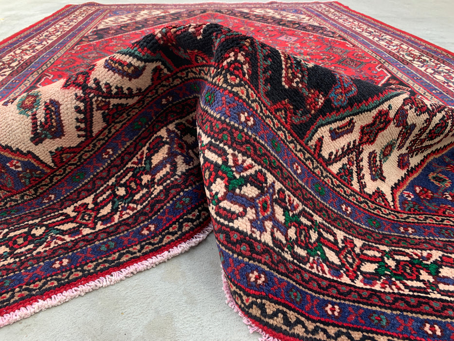10'1" x 7'0" Hand-Knotted Persian Wool Rug – Red, Ivory & Navy Tribal Medallion Design – KBHM-769