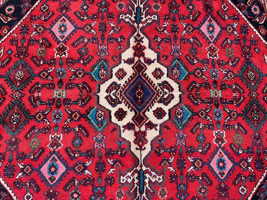 10'1" x 7'0" Hand-Knotted Persian Wool Rug – Red, Ivory & Navy Tribal Medallion Design – KBHM-769