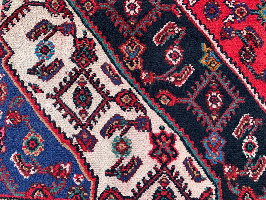 10'1" x 7'0" Hand-Knotted Persian Wool Rug – Red, Ivory & Navy Tribal Medallion Design – KBHM-769