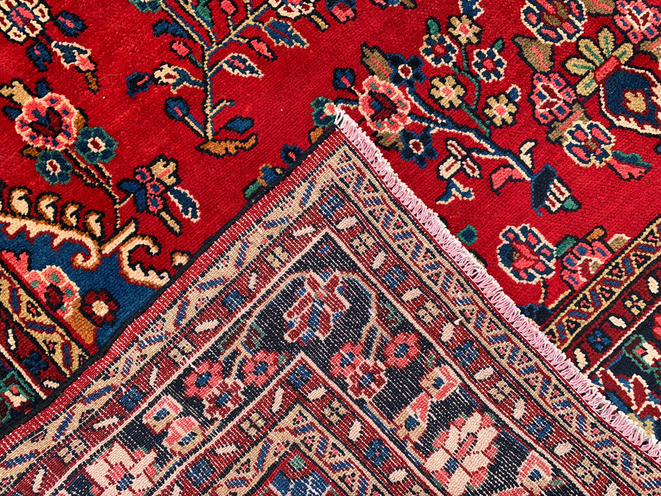 9'7" x 7'3" Hand-Knotted Persian Wool Rug – Red, Blue & Ivory Floral Medallion Design – KBHM-770