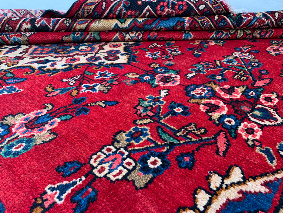 9'7" x 7'3" Hand-Knotted Persian Wool Rug – Red, Blue & Ivory Floral Medallion Design – KBHM-770