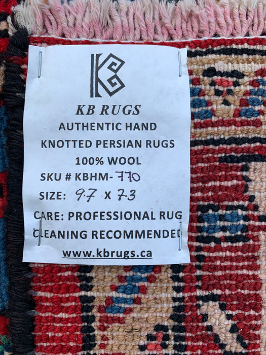 9'7" x 7'3" Hand-Knotted Persian Wool Rug – Red, Blue & Ivory Floral Medallion Design – KBHM-770