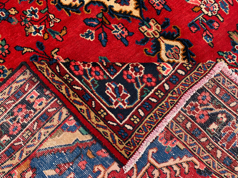 9'7" x 7'3" Hand-Knotted Persian Wool Rug – Red, Blue & Ivory Floral Medallion Design – KBHM-770