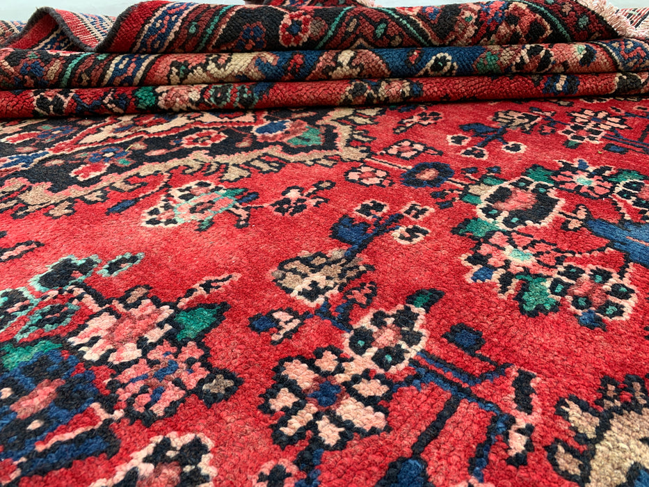 Handmade Persian Wool Area Rug 7x10 - Red, Blue & Ivory Floral Medallion Persian Style Rug - Exact Size 9'9" x 6'11" - KBHM-771