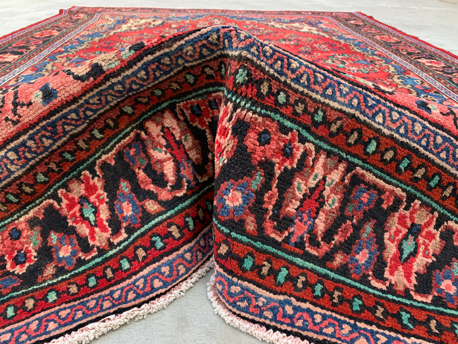 Handmade Persian Wool Area Rug 7x10 - Red, Blue & Ivory Floral Medallion Persian Style Rug - Exact Size 9'9" x 6'11" - KBHM-771