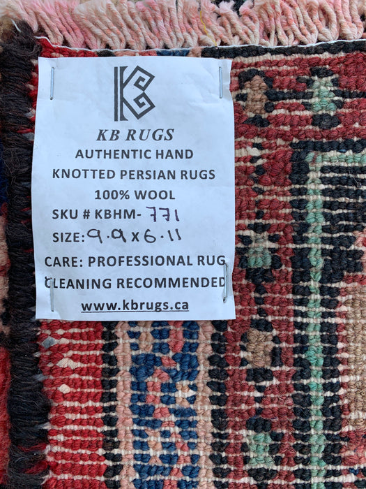 Handmade Persian Wool Area Rug 7x10 - Red, Blue & Ivory Floral Medallion Persian Style Rug - Exact Size 9'9" x 6'11" - KBHM-771