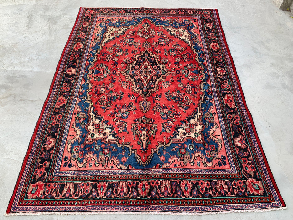 Handmade Persian Wool Area Rug 7x10 - Red, Blue & Ivory Floral Medallion Persian Style Rug - Exact Size 9'9" x 6'11" - KBHM-771