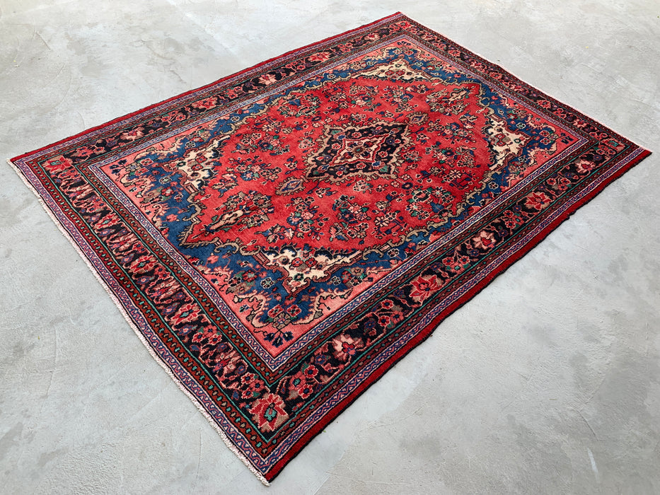 Handmade Persian Wool Area Rug 7x10 - Red, Blue & Ivory Floral Medallion Persian Style Rug - Exact Size 9'9" x 6'11" - KBHM-771