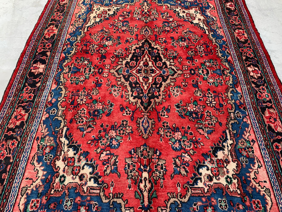 Handmade Persian Wool Area Rug 7x10 - Red, Blue & Ivory Floral Medallion Persian Style Rug - Exact Size 9'9" x 6'11" - KBHM-771
