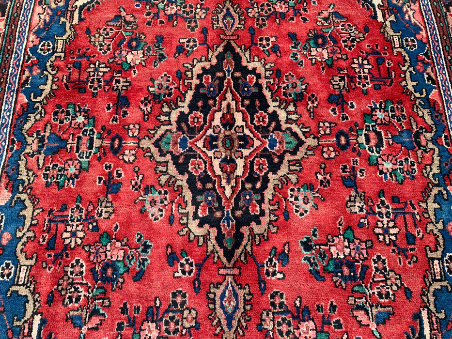 Handmade Persian Wool Area Rug 7x10 - Red, Blue & Ivory Floral Medallion Persian Style Rug - Exact Size 9'9" x 6'11" - KBHM-771