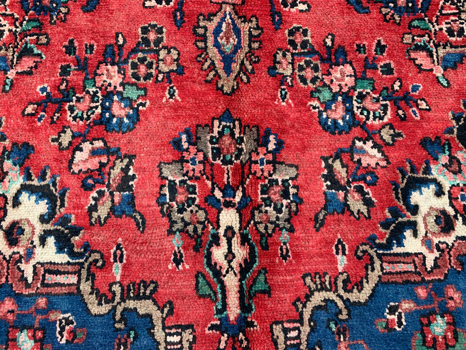 Handmade Persian Wool Area Rug 7x10 - Red, Blue & Ivory Floral Medallion Persian Style Rug - Exact Size 9'9" x 6'11" - KBHM-771