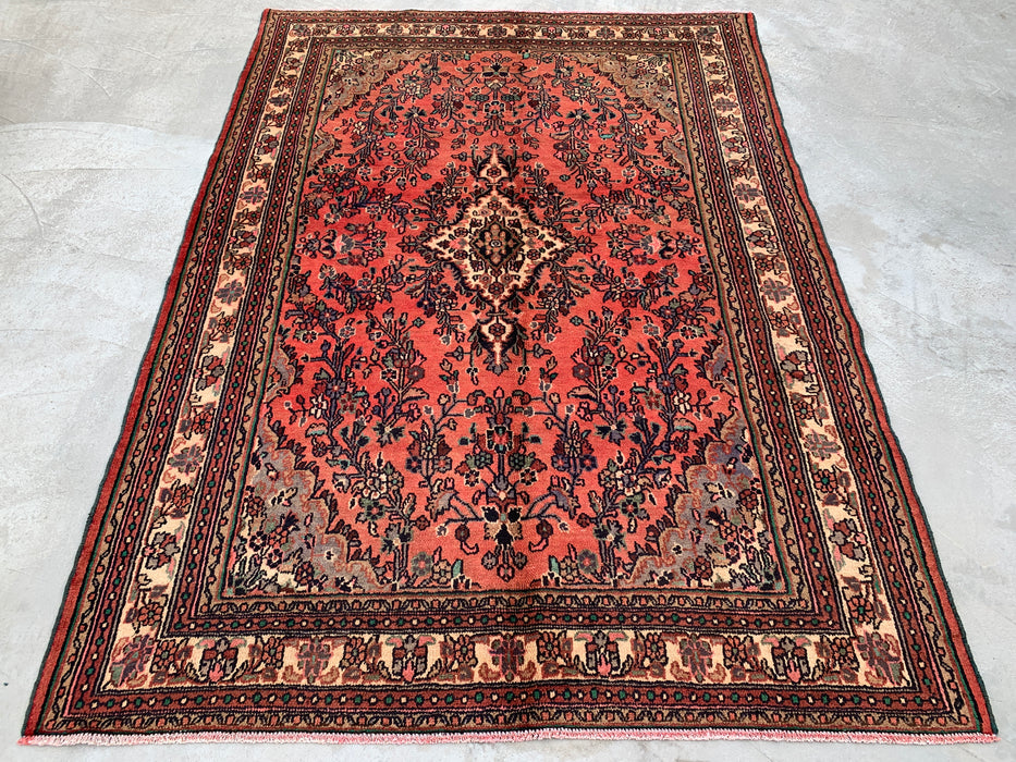 Handmade Persian Wool Area Rug 7x10 - Rose, Taupe & Ivory Vintage Floral Medallion Persian Style Rug - Exact Size 9'6" x 6'11" - KBHM-772