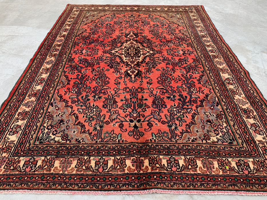 Handmade Persian Wool Area Rug 7x10 - Rose, Taupe & Ivory Vintage Floral Medallion Persian Style Rug - Exact Size 9'6" x 6'11" - KBHM-772