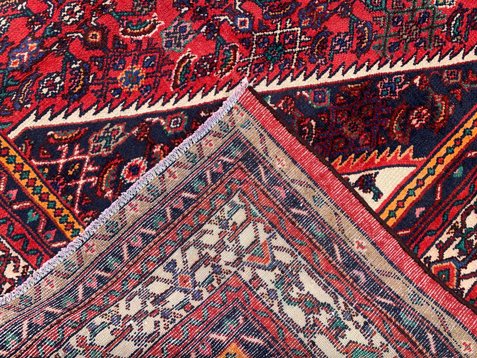 Handmade Persian Wool Area Rug 7x10 - Red, Ivory & Navy Tribal Medallion Persian Style Rug - Exact Size 9'11" x 7'0" - KBHM-773