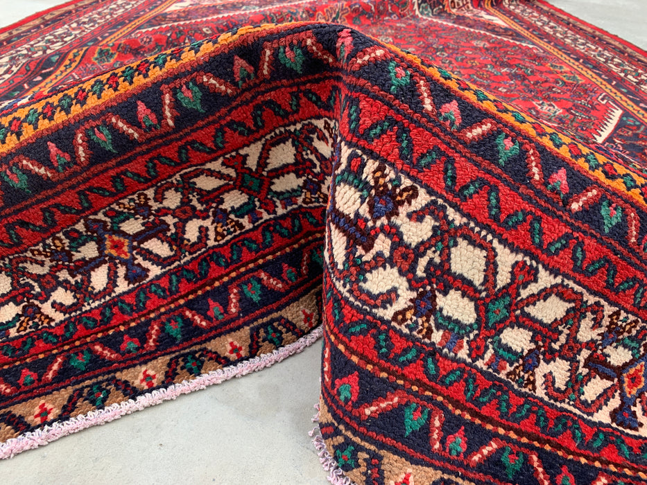 Handmade Persian Wool Area Rug 7x10 - Red, Ivory & Navy Tribal Medallion Persian Style Rug - Exact Size 9'11" x 7'0" - KBHM-773