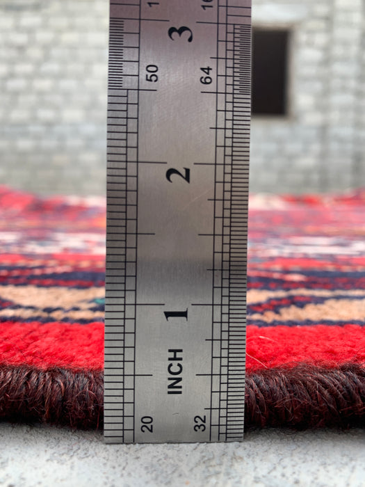 Handmade Persian Wool Area Rug 7x10 - Red, Ivory & Navy Tribal Medallion Persian Style Rug - Exact Size 9'11" x 7'0" - KBHM-773