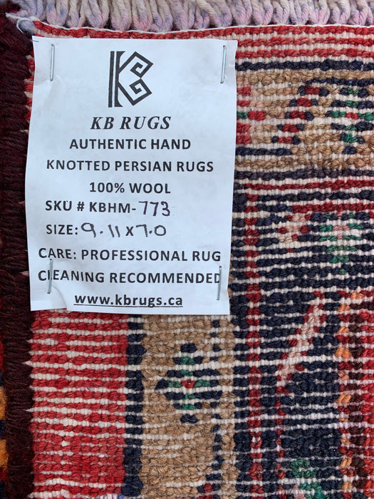 Handmade Persian Wool Area Rug 7x10 - Red, Ivory & Navy Tribal Medallion Persian Style Rug - Exact Size 9'11" x 7'0" - KBHM-773